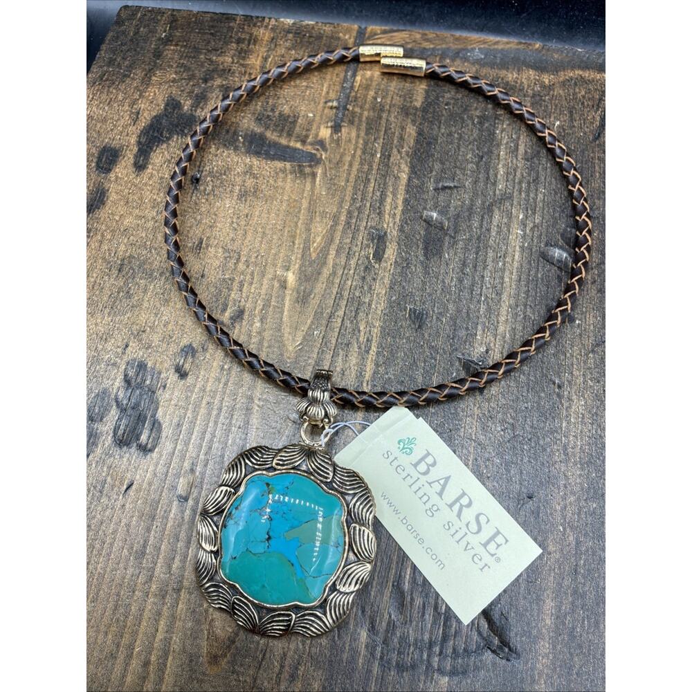 Barse Fritillary Enhancer Necklace- Turquoise- Leather- Bronze- NWT - Picture 4 of 7